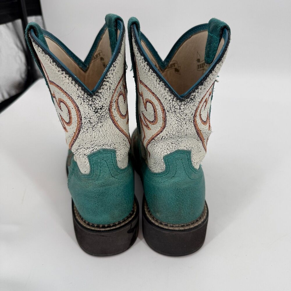 Ariat Boots Fat Baby Heritage Western Harmony Teal White Y2k Vintage Rodeo Sz 9B - Picture 6 of 11